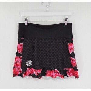 Albion x Goldilocks Cycling Skirt Large Black Pink-Floral Trim Ruffle Hem Bike